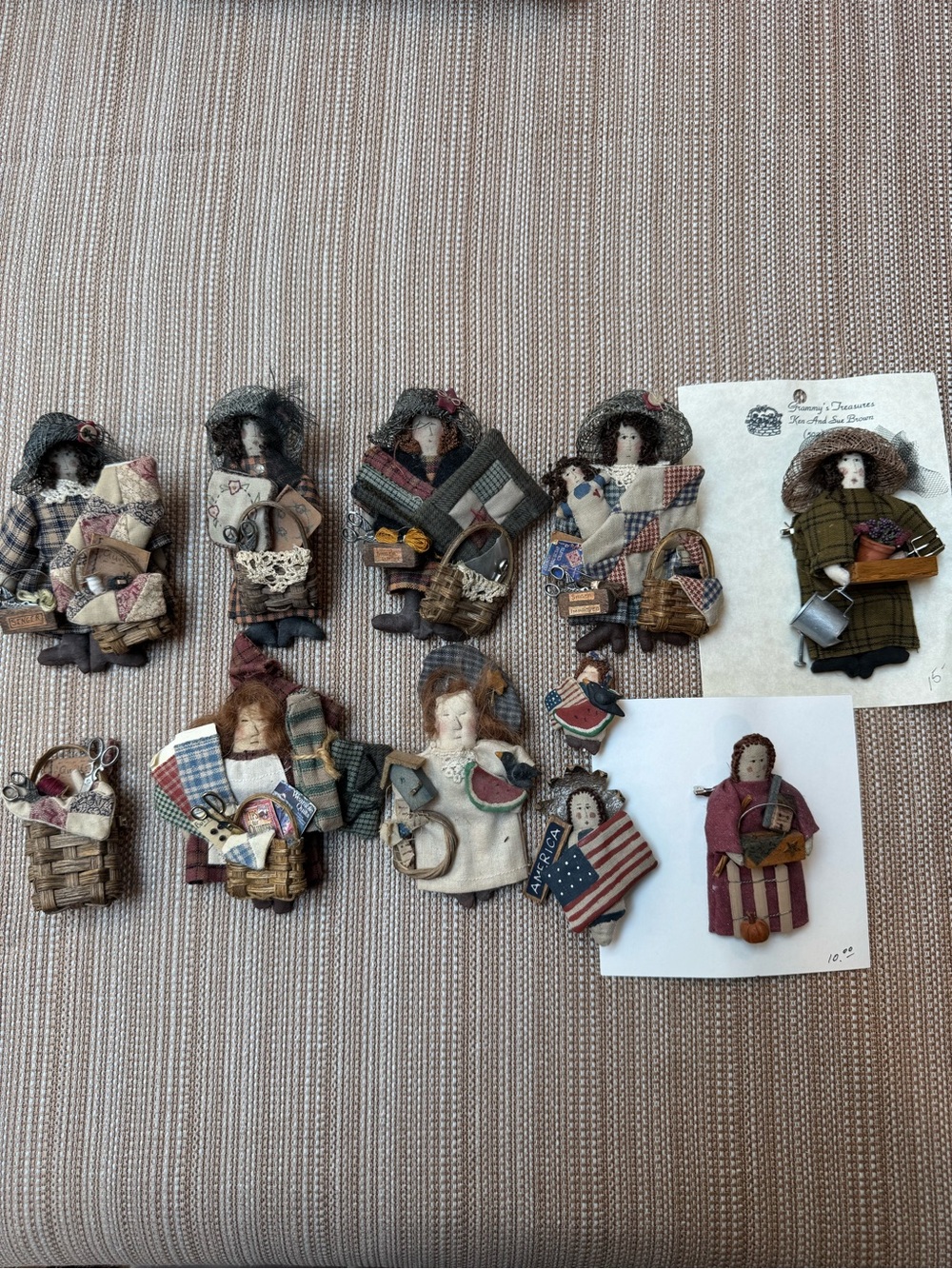 Handmade Primitive Cloth Doll Pins - Assorted Neutral Colors
